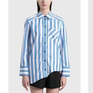 Ganni Asymmetric Blue & White Striped Button Down Shirt